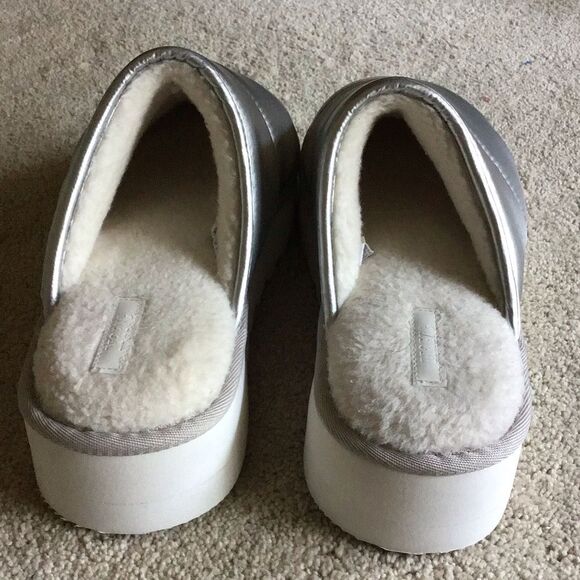 Anthropologie Maeve Silver puffy platform slide slippers - Picture 5 of 8